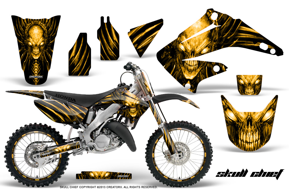 Honda CR125 CR250 02-10 Graphics Kit Skull Chief Yellow NP Rims